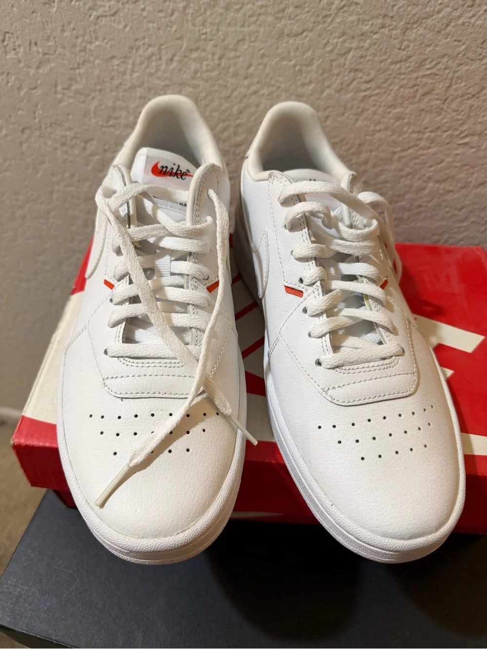 Nike White Low-Top Sneakers with Coral Trim